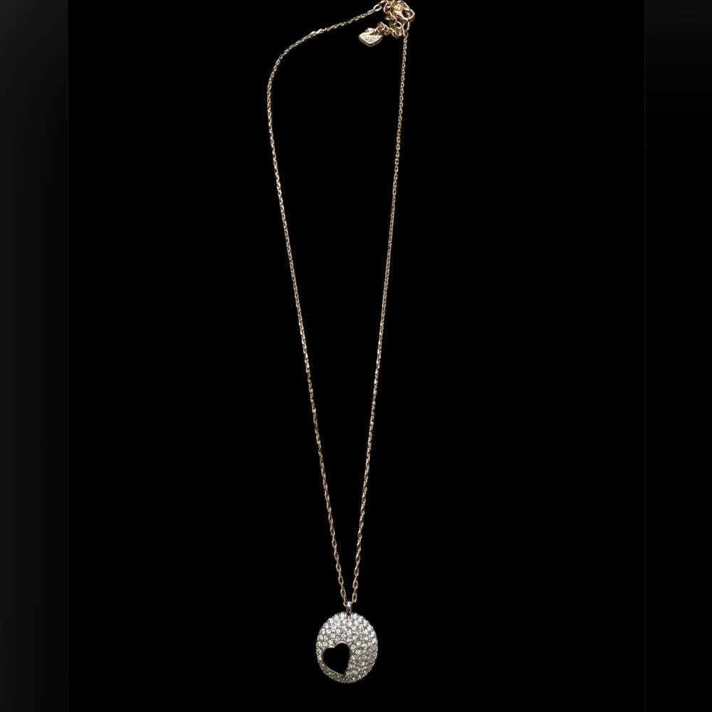 Swarovski Silver Crystal round pendant with heart cut out rose gold color chain